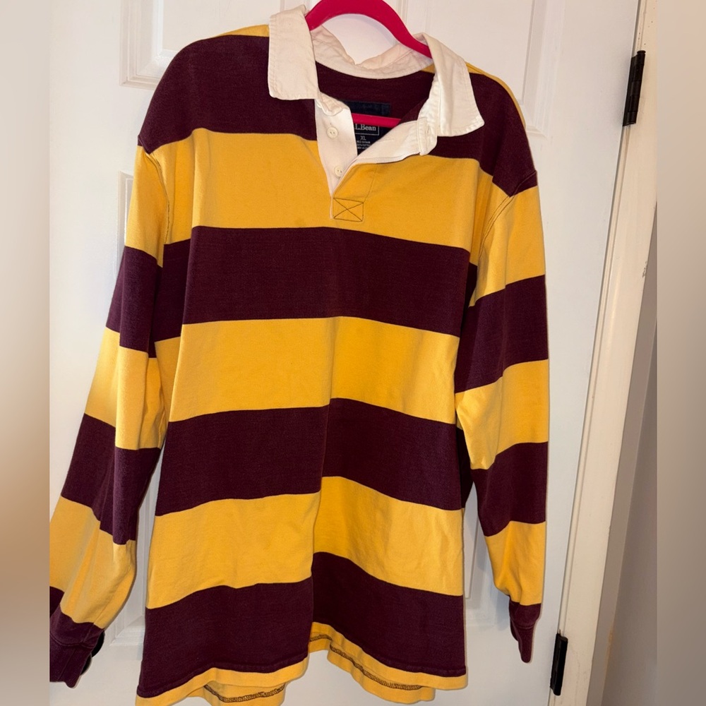 Vintage L.L. Bean Maroon and Yellow Rugby Sweater